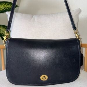 Coach VTG 1990s Black Leather Convertible Turnlock Clutch Shoulder Crossbody Bag